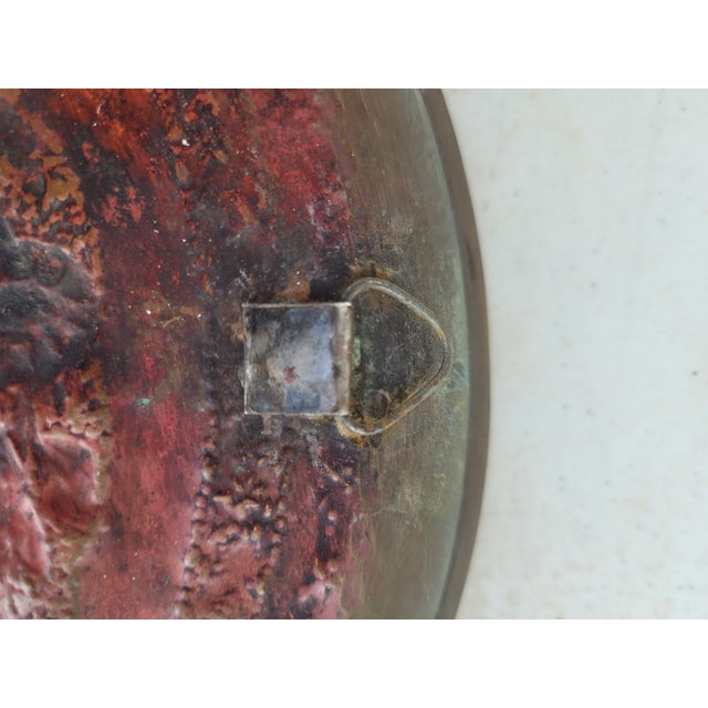 Vintage Persian Hand-Worked Copper Repoussé Wall Charger With Birds & Floral Motif For Sale - Image 6 of 8