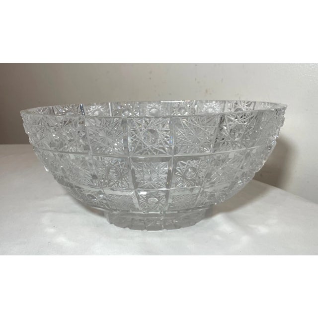 American Vintage Hand Cut American Brilliant Etched Queen Lace Crystal Centerpiece Bowl For Sale - Image 3 of 12