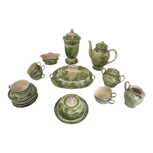 Late 20th Century Italian Reproduction Green and White China Tea Set - 24 Pieces