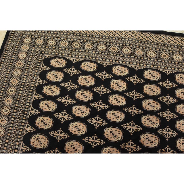 Textile Bokhara Rug 9’2” X 12′ Black Wool Tribal Hand-Knotted Oriental Carpet For Sale - Image 7 of 13