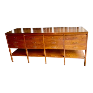 Lane Delineator by Paul McCobb Walnut and Rosewood 1960s 12 Drawer Walnut and Chrome Side Board