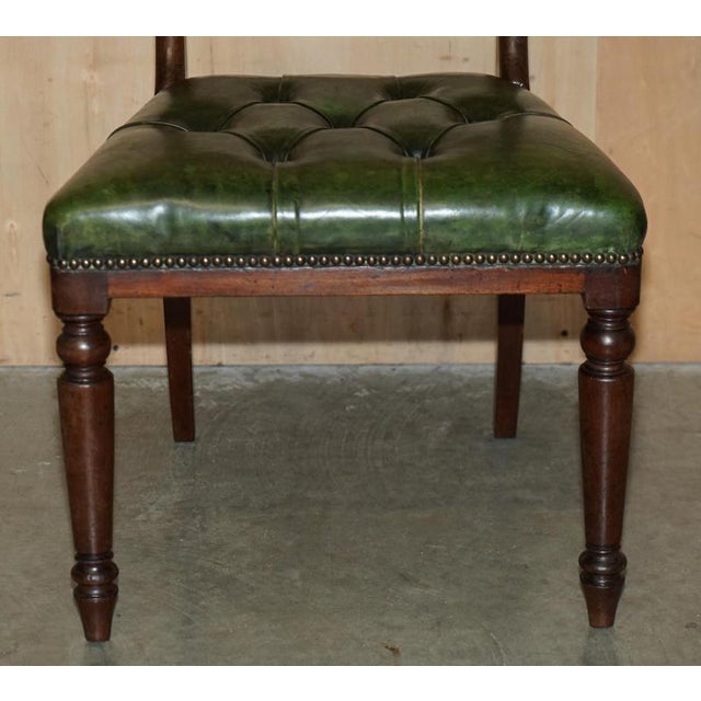 Gold Four Fine Antique Victorian Green Leather Hardwood Chesterfield Dining Chairs 4, 1880, Set of 4 For Sale - Image 8 of 18