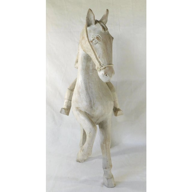 Large Vintage Japanese Man on Horse Figural Wooden Sculpture Statue For Sale - Image 4 of 7