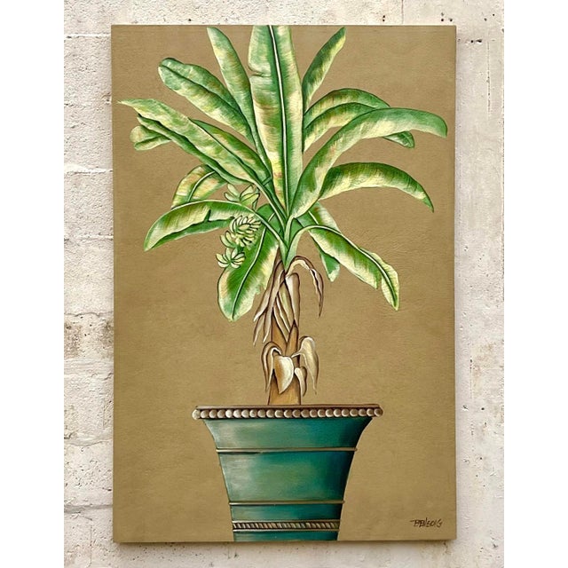Vintage Coastal Monumental Banana Leaf Original Oil Painting on Canvas For Sale - Image 9 of 9