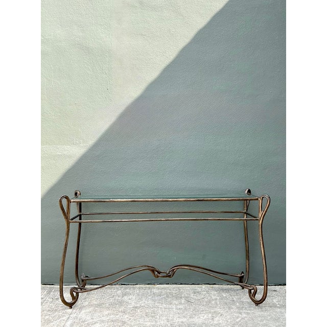 Vintage Art Nouveau Forged Metal Console Table For Sale In West Palm - Image 6 of 12