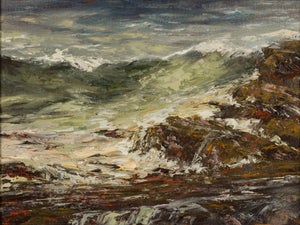 Siren Song by Sparky LeBold | Oil on canvas Abstract seascape with rocky shoreline and waves.
