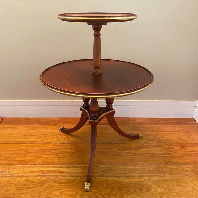 Traditional Round Tier Three Leg Regency Salon Table With Gold Claw Feet and Gold Accent For Sale - Image 3 of 18