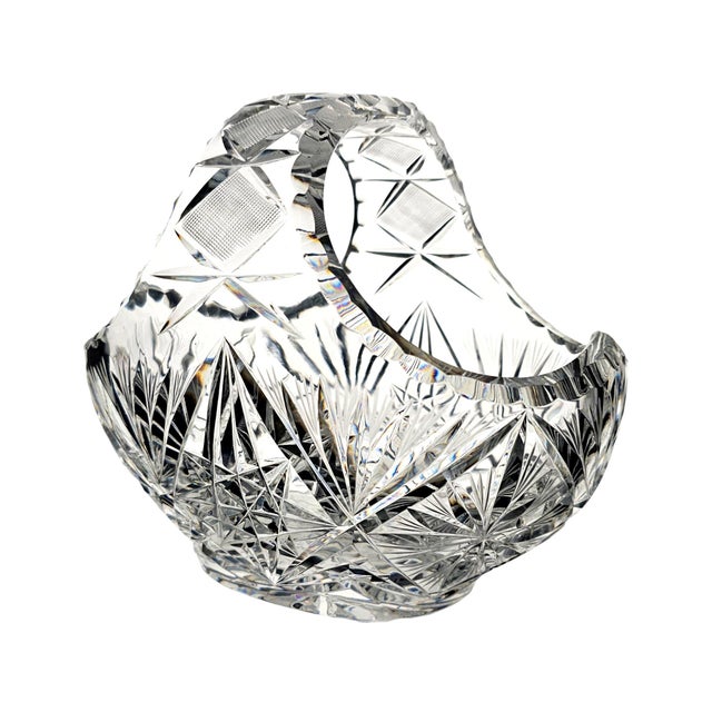 Transparent Bohemian Queen's Lace 24% Lead Crystal Bride's Basket, Czech Republic, 9.25" For Sale - Image 8 of 11