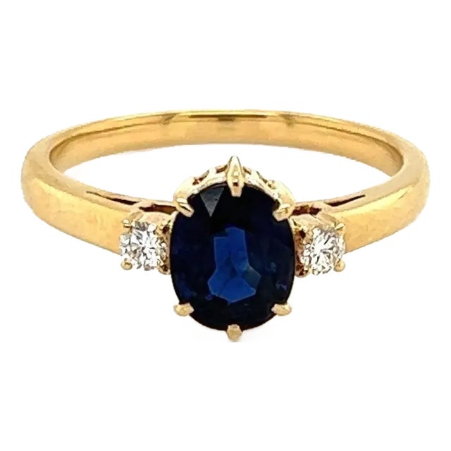 Mikimoto Diamond Sapphire 18k Yellow Gold Ring, Size 6.5 For Sale