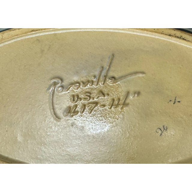 Sculpture Materials Vintage Roseville Blue Bushberry Handled Console Bowl 417-14 For Sale - Image 7 of 9