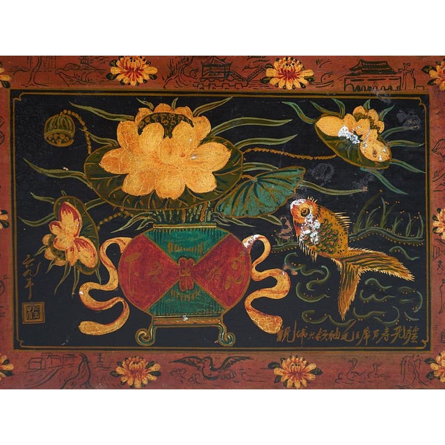 Antique Chinese Dark Colored Floral Patterned Trunk, 1900s For Sale - Image 11 of 15