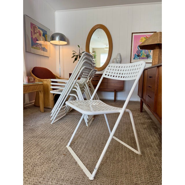 A Vintage Set of 9 White Metal Chairs in the Style of Egon Eirmann, Made in France, Circa 1970s. For Sale - Image 9 of 16