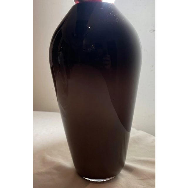 Hand Blown Made Black Red Glass Signed Art Studio Vase For Sale In New York - Image 6 of 8