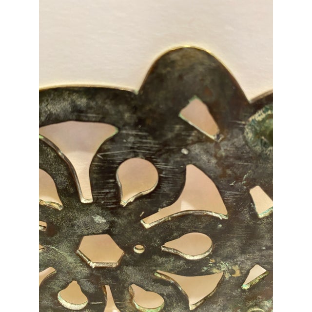 Metal Antique Pierced Brass Trivet For Sale - Image 7 of 9
