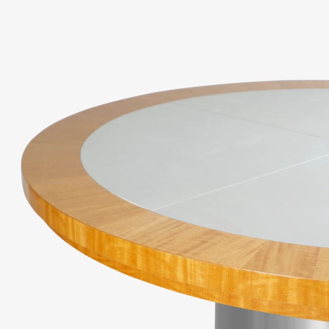 Wood Chrome & Leather Pedestal Foyer Center Table For Sale - Image 7 of 11