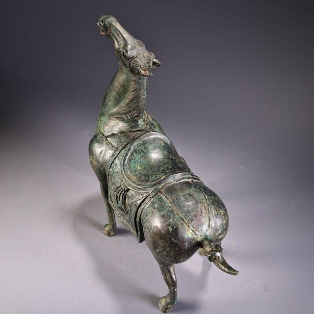 Late 20th Century Bronze Horse Figure - Archaic Style Statue With Saddle For Sale - Image 5 of 10