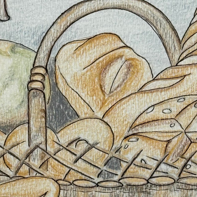 1990s Vintage Original Pencil Drawing French Bakery Still Life Signed Paul Besse For Sale - Image 5 of 11
