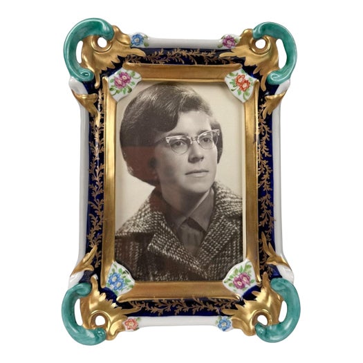 Rococo Revival Porcelain Picture Frame with Gilt Rocaille on Sèvres Blue Enamel, 1960s For Sale