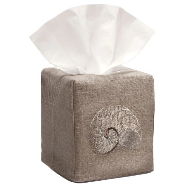 Size: W-4 ½”, D-4 ½”, H-5 ¼” (Fits the standard Puffs & Kleenex cubes) Fabric: Linen / Cotton Embroidery: Beige Striped...