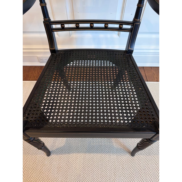 Wood Mid 20th Century Neoclassical Black Painted Armchair With Cane Seat For Sale - Image 7 of 16