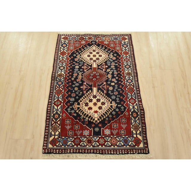 Tribal Yalameh Rug 2’9” X 4′ Blue Wool Vintage Tribal Hand-Knotted Oriental Carpet For Sale - Image 3 of 10