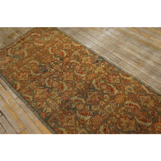 1900 - 1909 1900s Blue Gray Herati Fish Antique W. Persian Bijar Carpet 2' 8" X 16 Handknotted Wool Runner Rug For Sale - Image 5 of 12