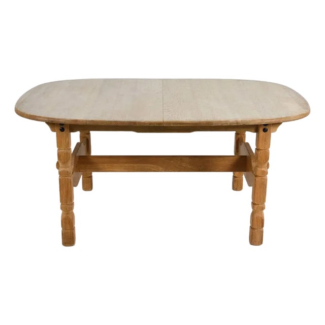 1960s Danish Modern Solid Oak Dining Table W Leaf For Sale