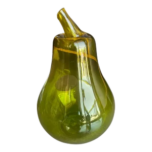 Large 1970s Blown Glass Terrarium Green Amber Pear Form Blenko Style