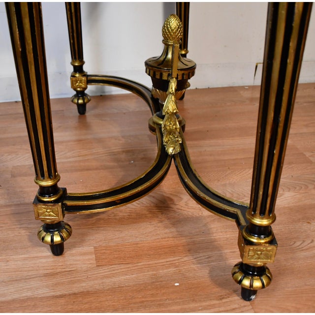 1880s Antique French Louis XVI Gold Gilt and Ebonized Carved Wood & Marble Top Console Table For Sale - Image 16 of 18