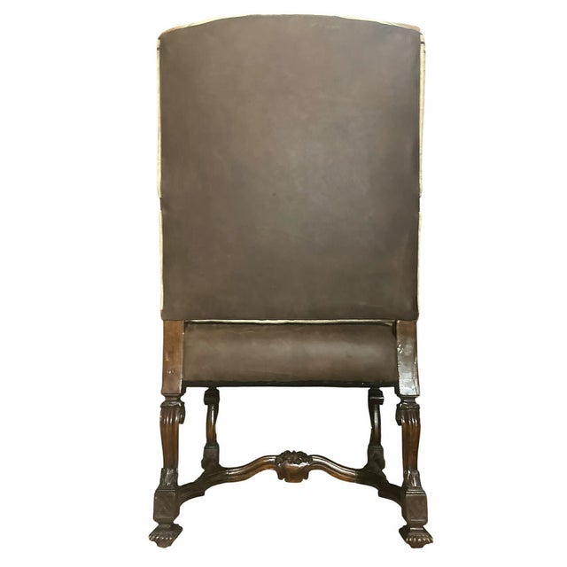 Antique Hacienda Chair Upholstered With Vintage Zapotec Tapestry From Oaxaca and New Leather For Sale - Image 4 of 9