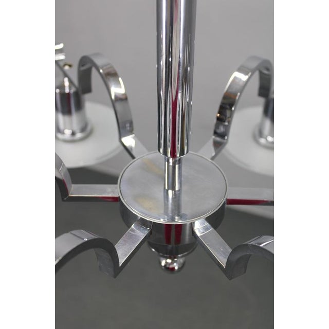 Art Deco Chrome Chandelier with Six Sandblasted Glass Discs, 1930s For Sale - Image 6 of 12
