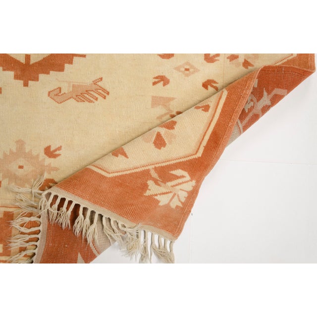 Vintage Hand-Knotted Turkish Oushak Rug in Terracotta, Peach, and Cream For Sale - Image 9 of 10