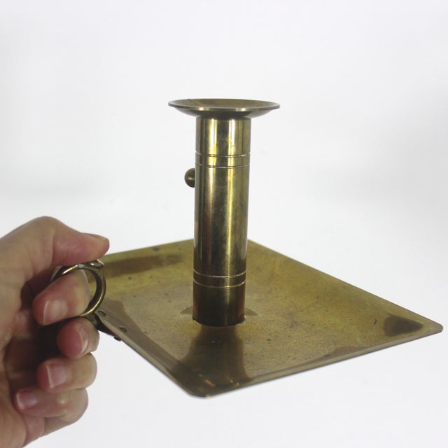 Brass Antique Brass Push Up Chamber Stick Candleholder Adjustable With Patina For Sale - Image 8 of 8
