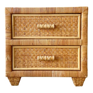 Boho Chic Wicker and Rattan Nightstand For Sale
