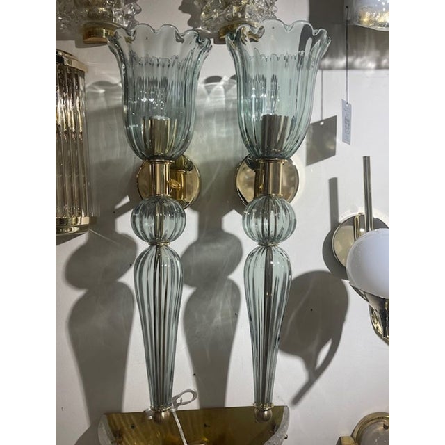 Modern Contemporary Murano Fontana Green Vase Form Sconces - a Pair For Sale - Image 3 of 9