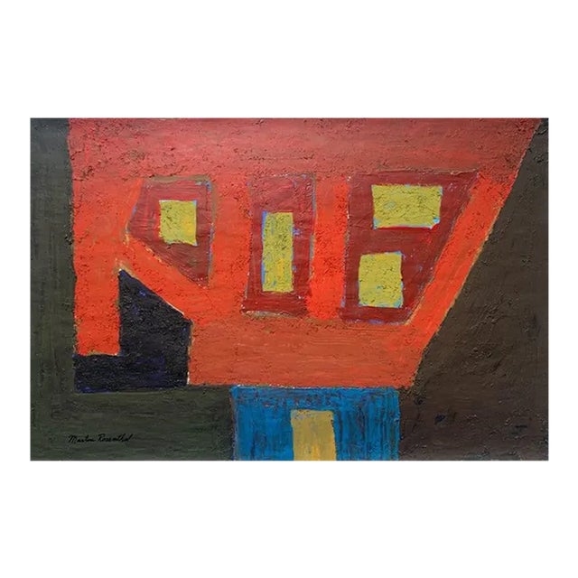 1960s Textured Oil Paint Abstract Nyc Artist Yellow Blue Orange For Sale