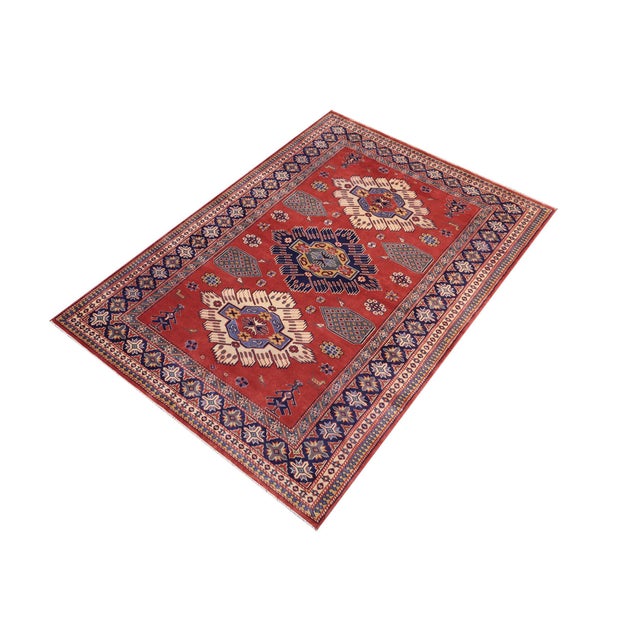 Shabby Chic Shirwan Rust/Blue Wool Rug - 4'6''x6'1'' For Sale - Image 9 of 10