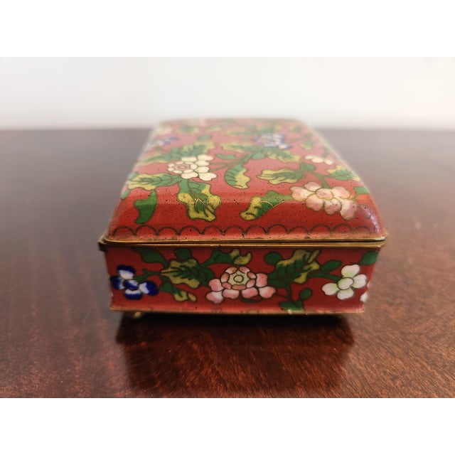 Vintage Chinese Colorful Floral Red Cloisonné Box For Sale - Image 12 of 13