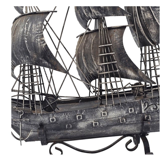 Mid 20th Century Vintage Tin Metal Three-Masted Galleon / Clipper Ship Sculpture, 24" For Sale - Image 5 of 10