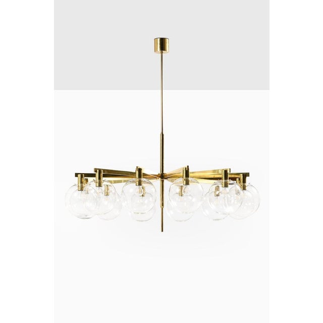 Large Ceiling Lamp in Brass and Clear Glass attributed to Hans-Agne Jakobsson, 1950s For Sale - Image 4 of 14
