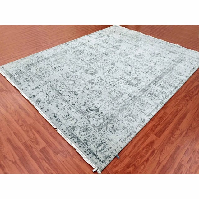 2010s 2010s Silver Gray, Wool and Silk Hand Knotted Broken Erased Persian Tabriz Design Rug For Sale - Image 5 of 13