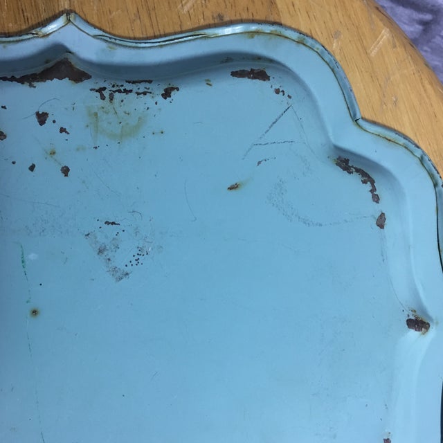 Vintage Tole Ware Blue Hand Painted Flowers Mini Tray For Sale - Image 9 of 11