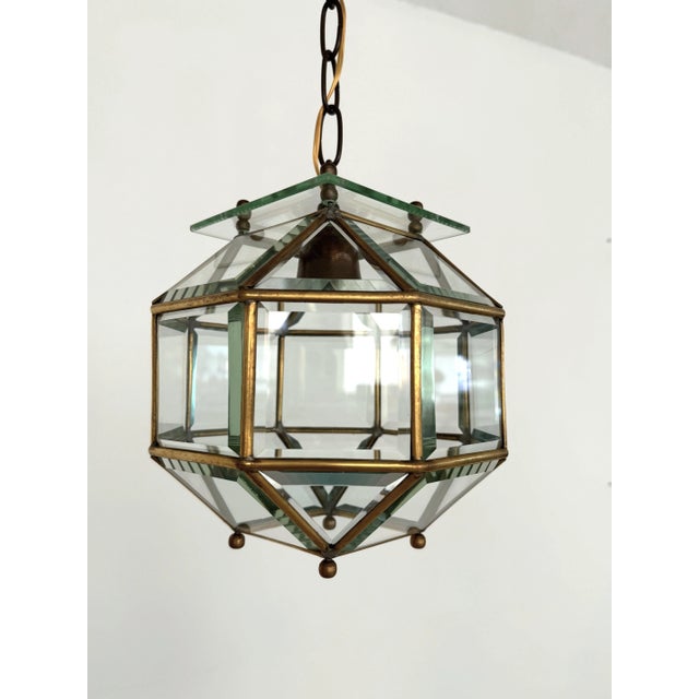 Italian Brass and Cut Glass Pendant Lamp, 1960s For Sale - Image 12 of 14