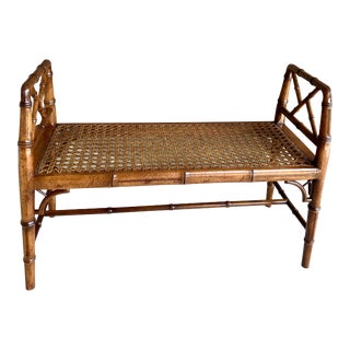 Mid-Century Faux Bamboo & Cane Window Bench For Sale