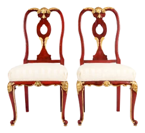 Vintage Wood Framed With Gilt Detail Side Chairs - a Pair