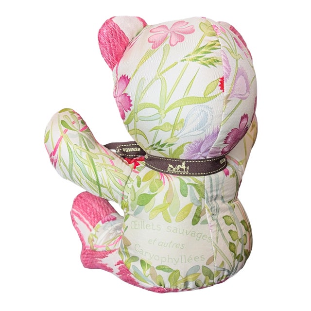 French Hermes Oeillets Sauvage Vintage Silk Scarf Tender Teddy Bear For Sale - Image 3 of 3