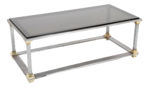 Maison Jansen Style Steel and Brass Glass Topped Coffee Table
