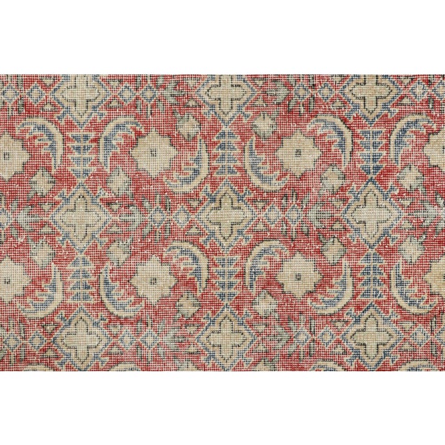 Mid-Century Modern Vintage Zeki Müren Runner in Red, With Beige & Blue Patterns, From Rug & Kilim For Sale - Image 3 of 8