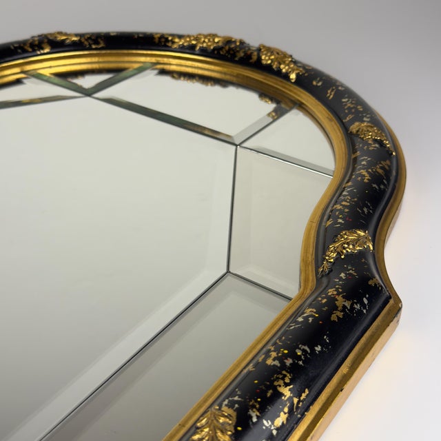 Vintage Venetian Chinoiserie Black and Gold Painted Wall Mirror, Italy, 1950s For Sale - Image 3 of 18