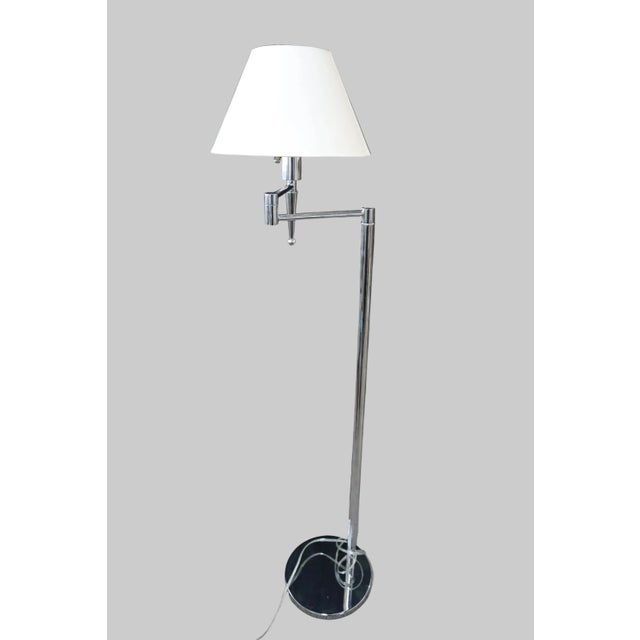 Metal Chrome Casella Floor Lamp With Swinging Arm and Empire Lampshade For Sale - Image 7 of 10
